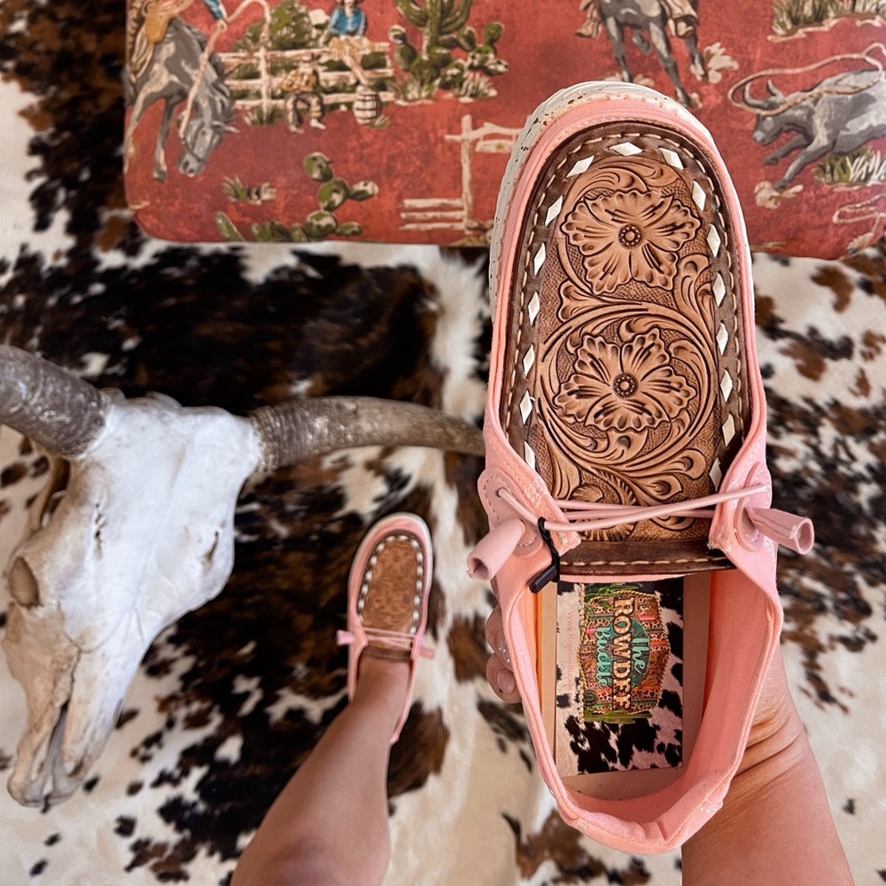 AD Pink and Brown Floral Tooled Hey Dudes